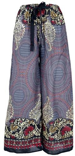 GURU SHOP Palazzohose, Schlaghose, Boho Sommerhose, Hippie Goa Hose - Graublau, Damen