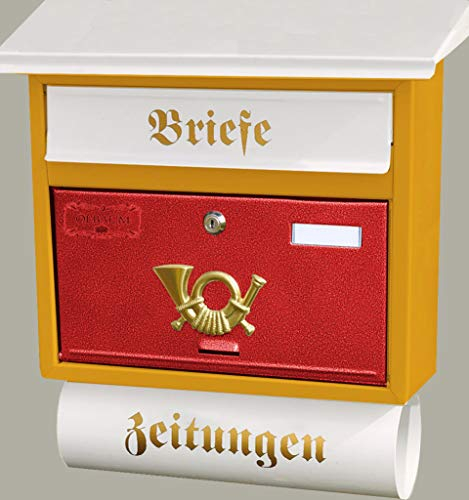 Nostalgie Design Briefkasten, Motiv mit WETTERSCHUTZ, zweifarbig, Zeitungsrolle groß, Katalogeinwurf,