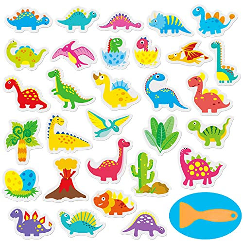 Hebayy 30 Non Slip Bathtub Stickers with Dinosaur Design, Waterproof and Anti Skid for Shower and Bathtub with Premium Scraper