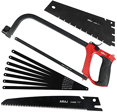 AIRAJ Sierra de Arco Metálica Tres en uno, Sierra de Podar de 250MM, Serra Para Metales de 300MM y Sierra De Mano 330MM, Cortar Madera/Metal/Tubería de PVC