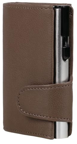 ClickSafe 962105 Kreditkartenetui mit Münzfach und Geldscheinfach, Wallet aus braunem Kunstleder mit silbernem Aluminium Tresor, Geldbörse mit RFID Schutz (Kartenetui, Kartenhalter, Slim Wallet)