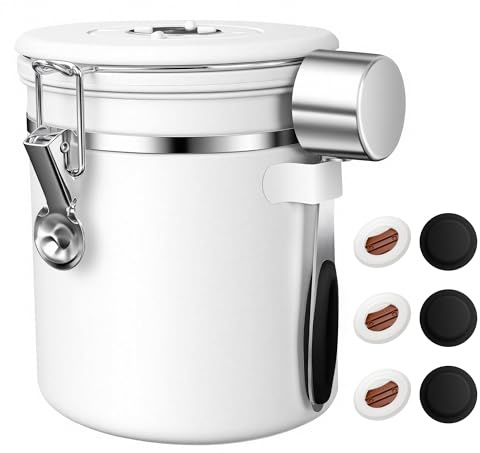 ShanSon Coffee Canister Airtight Coffee Container Stainless Steel Coffee Bean Storage Container with Scoop Coffee Canister for Beans Grounds Sugar Flour Tea Cereal,16OZ, White