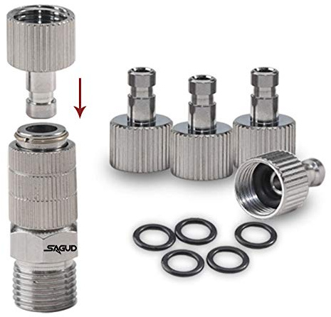 SAGUD Airbrush Quick Release Disconnect Coupler with Extra 4 Female Fitting & Extra 5 O-Ring Kit, 1/8 Male -1/8 Female Hose Connections (Unadjustable)