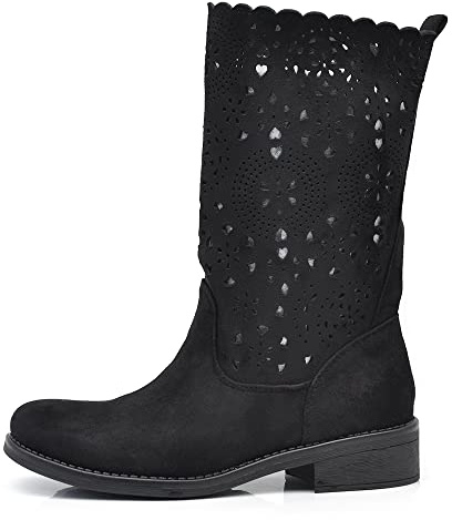 IF Fashion Scarpe da Donna Stivali Primaverili Estivi Traforati Al Polpaccio Biker Anfibi LY70-1 nero N.39