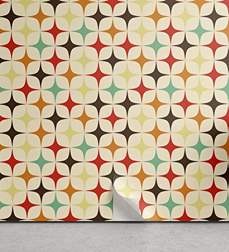 Ambesonne Yellow and Brown Peel & Stick Wallpaper for Home, Retro-Themed Geometric with Colorful Stars, Self-Adhesive Living Room Kitchen Accent, 13 x 100, Orange Champagne