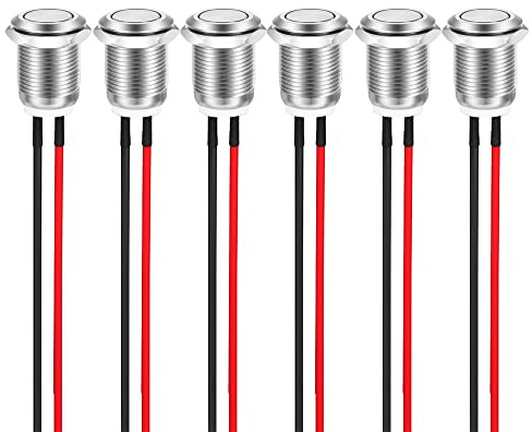 Guuzi 6St 12mm 2A 12V/24V/125V/250VAC Momentan Tryckknapp Metallskal Med Förledning, Ip65 Vattentät Tryckknapp (Platt Huvud)