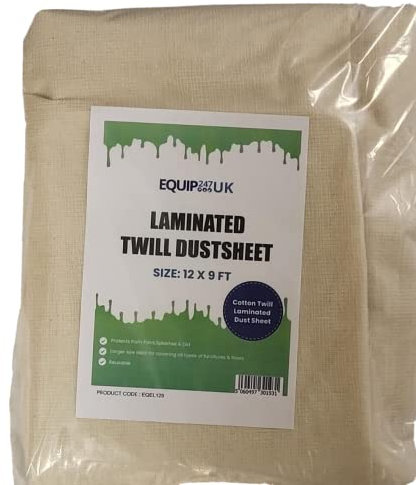 Plastic Backed, Polythene Poly Backed, Laminated Cotton Dust Sheets for Painting & Decorating | Cover Sheets for Furniture | (Eco Poly Backed, 12ft x 9ft - 3.50m x 2.60m) (1xEL129) (1)