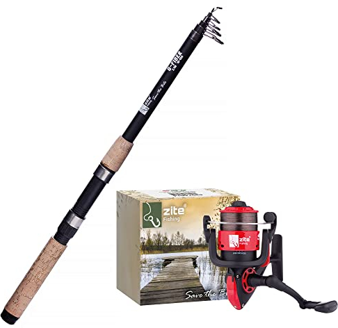Zite Fishing Angel-Set Karpfen - Teleskoprute Fiberglas 2,7m mit Korkgriff + Angelrolle Monofile Schnur Bespult - Karpfenset Einsteiger-Combo