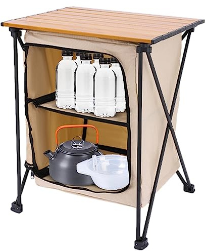JPSDOWS Camping Storage Cabinet - Storage Kitchen Station for Barbecue | Cabinet Camping Kitchen Table Cabinet Storage Cabinet Cooking Outdoor Folding Grill