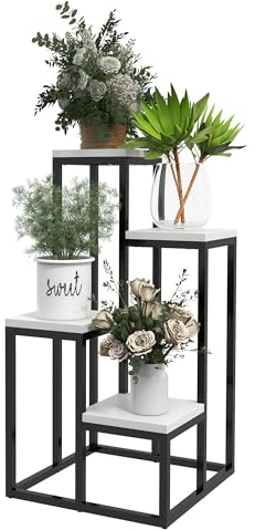 Outsunny - Soporte para Plantas Macetero Escalera Niveles (34 x 34 x 66 cm), Diseño de Flores, 4 Estantes Diferentes Alturas, Estructura de Acero