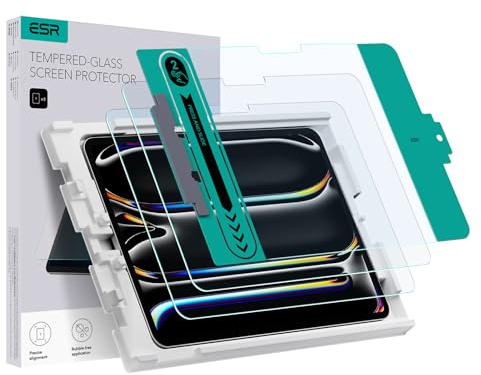 ESR 2 Stück, für iPad Pro 13 Zoll M5/M4 (2025/2024) für Panzer Schutz Glas, Schutzfolie mit Einfach Anzubringender Ablage, 9H Härte, Kratzfest, HD-Klarheit, Pencil (USB-C)/Pro Unterstützung