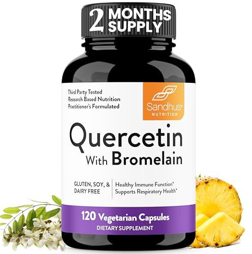 Quercetin with Bromelain Vegetarian Supplement Capsules | 120 Count (1000mg Per Serving 2400 GDU/g) | Supports Healthy Immune System, Helps With Seasonal Allergy Support | High Absorption Antioxidant