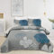WONGS BEDDING Tagesdecke 200x220 Blau Blumen Bettüberwurf Weiche Sommerdecke Gesteppte Decke für Doppelbett Mikrofaser Bettdecke mit 2 Kissenbezug 50x75