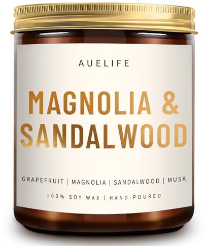Scented Candles for Home - Magnolia & Sandalwood Scented | Aromatherapy Candles, Soy for Home, 7oz Amber Jar Gift for Women & Men