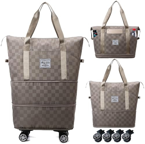 Bolsa de viaje con ruedas, bolsas de viaje para mujer, bolsa de viaje expandible de 55 litros con ruedas, bolsa de fin de semana, bolsa de viaje plegable, bolsa de lona con ruedas, equipaje de mano