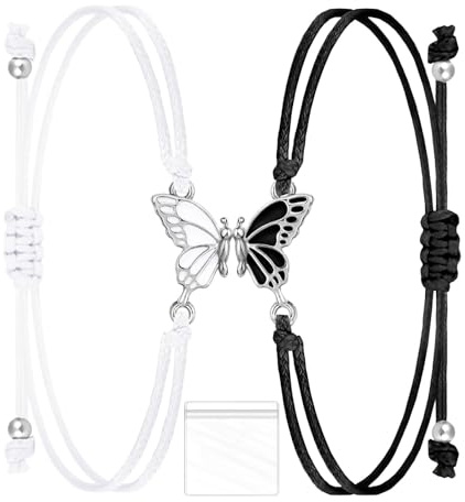 SSKHE Bracelets d'Amitié, Bracelets Ajustables pour Couple, Relation Longue Distance avec Pendentif Papillon, Bracelet de Corde Tressée pour Couple d'Amis, Cadeau pour Amoureux, Amis et Famille