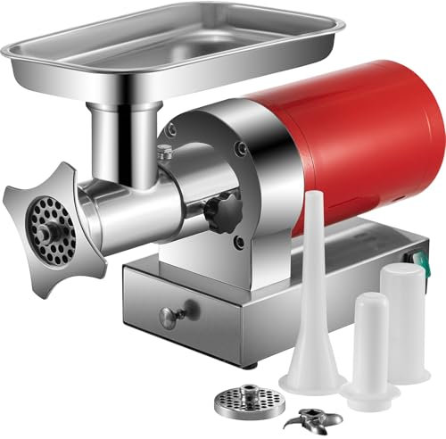 VEVOR elektrischer Fleischwolf 1100 W 300 kg/h, 180 U/min elektrischer Fleischwolf mit 2 Mahlplatten Wurstset, Fleischwölfe für hohe Beanspruchung Fleischwölfe kommerziell gewerblich