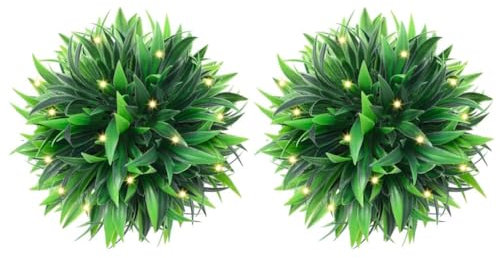 vidaXL Sfere di Bosso Artificiale con Luci LED 2 pz Verdi 30 cm, Arte topiaria della Palla Artificiale, Arte topiaria Artificiale del bosso, Palla di Scatola Artificiale