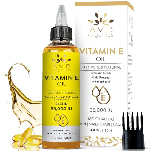 AVD Organics Vitamin E Oil 35,000 IU 120 ml – 100% Pure & Natural Cold-Pressed Vitamin E Oil for Skin, Face, Nails, Scars, Hair & Scalp | Moisturising Oil for Skin 4 fl oz