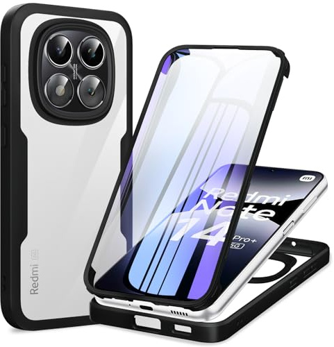 Phoona 360 degrés Coque pour Xiaomi Redmi Note 14 Pro 5G/Note 14 Pro Plus avec Protection d'écran, Silicone Antichoc Anti-Rayures Intégrale Étui Housse pour Redmi Note 14 Pro, Noir