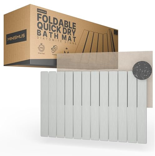 Minismus Tapis de Bain Enroulable en Diatomite 60x40cm- Tapis Pierre Absorbante et Antidérapant - Tapis de Douche Séchage Rapide Sortie de Douche (Gris Clair)