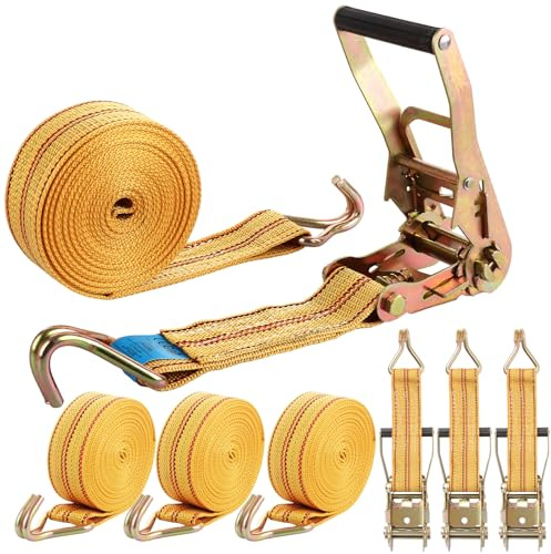 DAJAVE 4 Pack 4x2000KG Ratchet Straps 50mm x 6M Heavy Duty Ratchet Straps with Hooks, Tie Down Strap Roof Rack Lashing Strap Adjustable Tensioning Belts for Cargo, Motorcycles, Car, Trailer