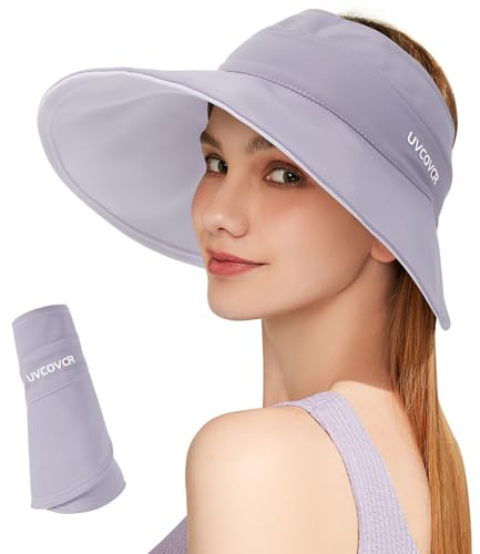 AYPOW Solvisir för kvinnor, utomhus UV-skydd ihålig topp solhatt, vändbar hatt med visir dam, sport visor golf tennishatt - grå och beige