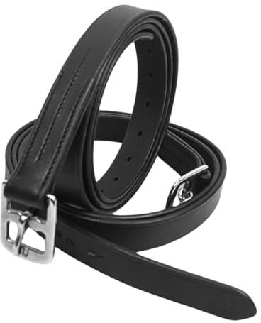 Equine Smile ES5024 Leder Steigbügelriemen Bügelriemen – Verstellbare Riemen aus Leder mit Edelstahlschnallen für Dressur & Springreiten (Schwarz, 155 cm)