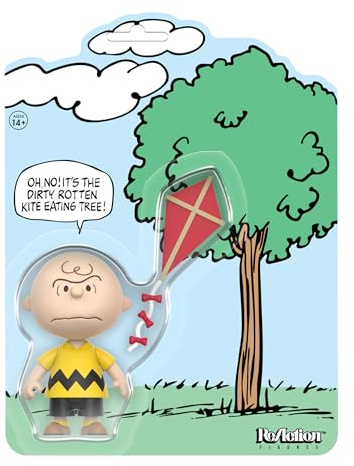 Super7 Peanuts Reaction Figures - Personaggio di Charlie Brown e l'albero che mangia aquiloni (pannello a fumetti)