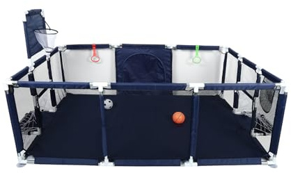 Homewell Parque para bebé 180 x 120 x 66 cm, parque infantil seguro con cestas de baloncesto y foto, zona de juego con cremallera lateral, barrera de bebé