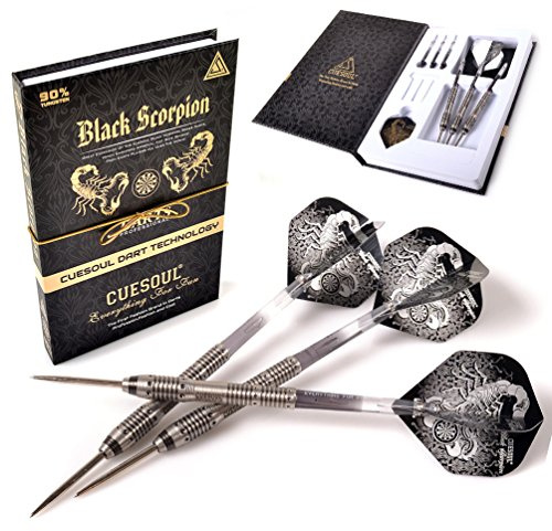 CUESOUL Black Scorpion 24g Tungsten Steel Tip Dart Set,Barrel with Titanium Coated Finished