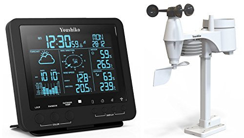 Youshiko Weather Station Official 2025 UK Version (Premium Quality Large LCD HD Colour Display), Professional 5-in-1 Wireless Sensor, Wind speed & direction, Rainfall Temperature, Humidity