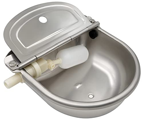 Edelstahl-Bewässerungsschale mit Abflussstopfen, Rinderwassertrog mit justierbarem Schwimmer-Kugelhahn für Pferdehund Rinder Ziege Schaf Schwein Schwimmer Ventil Vieh Trinktrog