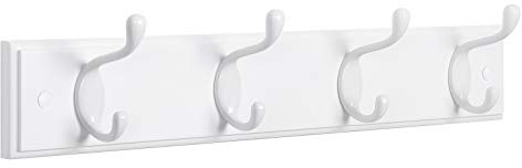 SONGMICS Wall-Mounted Coat Rack, Hook Rack, 4 Dual Metal Hooks, for Coats, Bags, Keys, in the Entryway, Bedroom, Living Room, White ULHR23WT