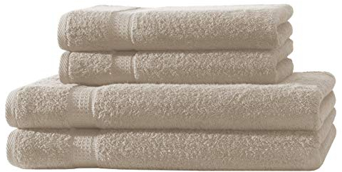 2X Duschtuch + 2X Handtuch | Beige | 100% Baumwolle Frottier | Oeko-TEX® Standard 100 | Premium Qualität 500 g/m²