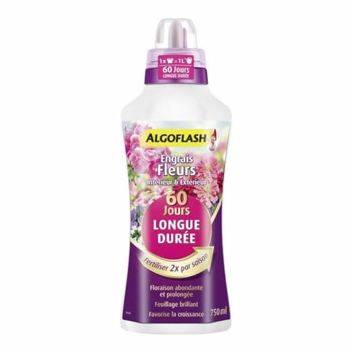 Algoflash Engrais Fleurs Longue Durée 60 jours, Bouchon Doseur Inclus, 750 ml, ALD750