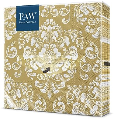 PAW - Servietten 3-lagig (33 x 33 cm) I 20 Stück I Perfekt für Kommunion, Hochzeit, Konfirmation und Feiern I Papierservietten Bunt I Besondere Anlässe, Ornamente, Gold I Beautiful Moments