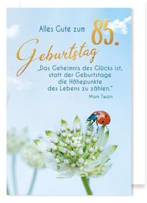 AvanCarte 85 Geburtstag Karte Grußkarte Foliendruck Marienkäfer 16x11cm