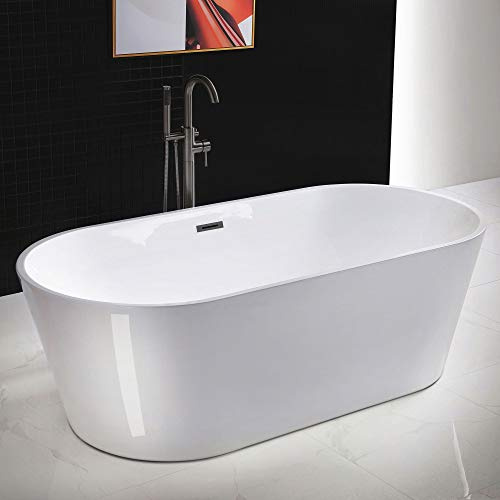 WOODBRIDGE 71 Acrylic Freestanding Bathtub Contemporary Soaking White Tub with Matte Black Overflow and Drain,B1701-MB