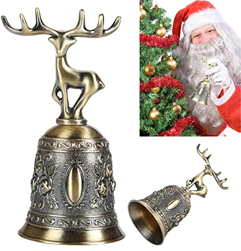 EKKONG Weihnachten Handglocke, Traditionelle Vintage Gold Tischglocke Rufglocke Weihnachtsglocke Rezeptionsglocke für Schule, Abendessen am Empfang Hotelservice Meditationsgebet Haustiere