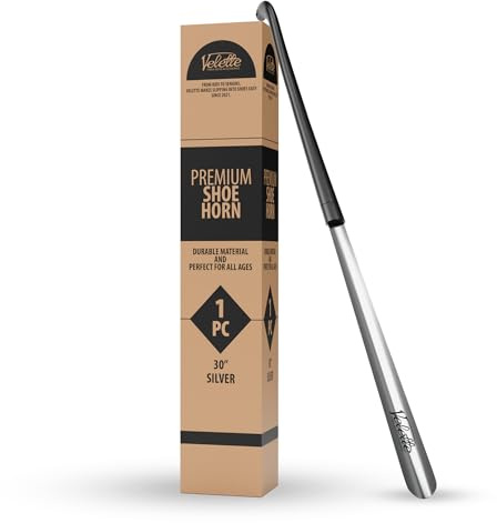 Velette Extra Long Shoe Horn for Seniors, 30 Inch Long Shoe Horn Metal Helper Stick for Boots, Extended Reach Easy Slip-On Aid for Daily Use (Metal) (30 Inch)