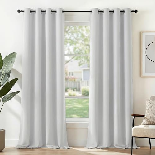Deconovo, Set of 2 Thermal Blackout Curtains, Thermal Insulation Curtains, Modern Design with Eyelets, For Living Room and Bedroom, White Light Grey, 117 x 229 cm
