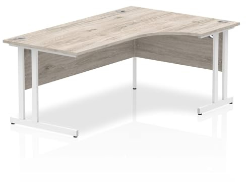 OPO Impulse Freestanding 1800mm Right Crescent Corner Desk Cantilever Leg | Sturdy Build Weather & Heat Resistant Melamine Finish Desk Grey Oak White