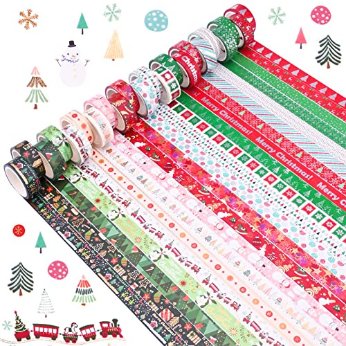 22 Rouleaux Washi Tape Ruban Adhésif de Noël 15mm Joyeux Noël Ruban de Masquage Décoratif Washi Masking Tape Vacances Autocollants Esthétique Ruban Adhésif Papier Japonais pour Scrapbooking Emballage