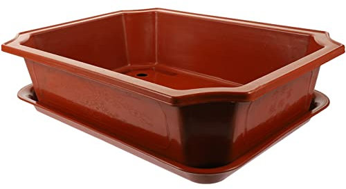 Vaguelly Bonsai Training Pot with Drip Tray, 17inch Bonsai Plants Growing Pot Square Planter Pot with Drainage Holes, Large Low Flower Pot for Nursery, Garden
