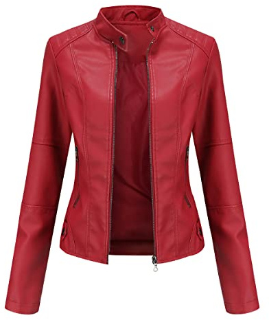 Chaqueta Biker Mujer Faux Leather Jacket Women Chaqueta Cuero Sintetico Mujer Chaqueta Motorista Piel Sintetica Simil Cuero Mujer Chaquetas Biker Talla Grande Chaqueta Imitacion Cuero Mujer Rojo XL
