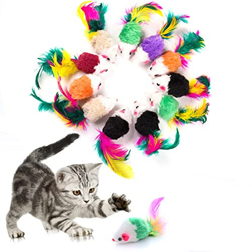BSITSSS 10 Stück Katzenspielzeug Maus Mit Federschwanz, Selbstbeschäftigung Interaktives Spielzeug, Pelzige Zubehör Für Katzen Spaß (Zufällige Farbe)