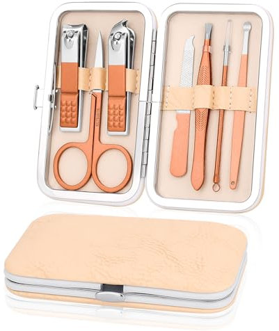 Maniküre Set – Edelstahl Nagelknipser & Nagelhautentferner – 7-in-1 Pediküre Set mit Nagelhautschere, Cuticle Remover für eingewachsene Zehennägel und dicke Nägel (Roségold)