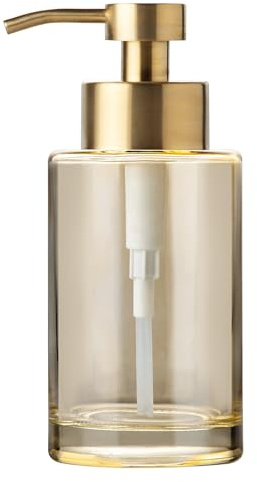 Enra Thick Glass Soap Dispenser with Stainless Steel Pump,12oz Gold Bathroom Hand Liquid Soap Dispensers,Lotion Dispenser,Soap Dispenser for Bathroom,Kitchen