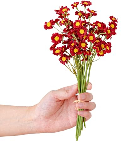 duoyif Crisantemo Artificial 6 Piezas Flores Artificiales Decoracion Jarrones Flores Artificiales De Cementerio Crisantemo Flores Falsas para Centros Decorativos De Mesa Ramos De Boda (Rojo)